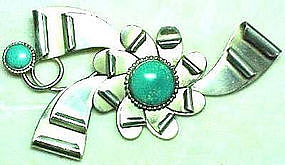STERL/TURQUOISE PIN by MAURICE-HUGE-MOD/RETRO
