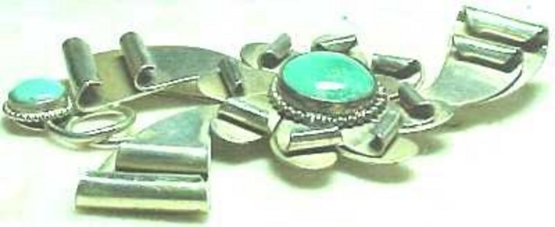 STERL/TURQUOISE PIN by MAURICE-HUGE-MOD/RETRO