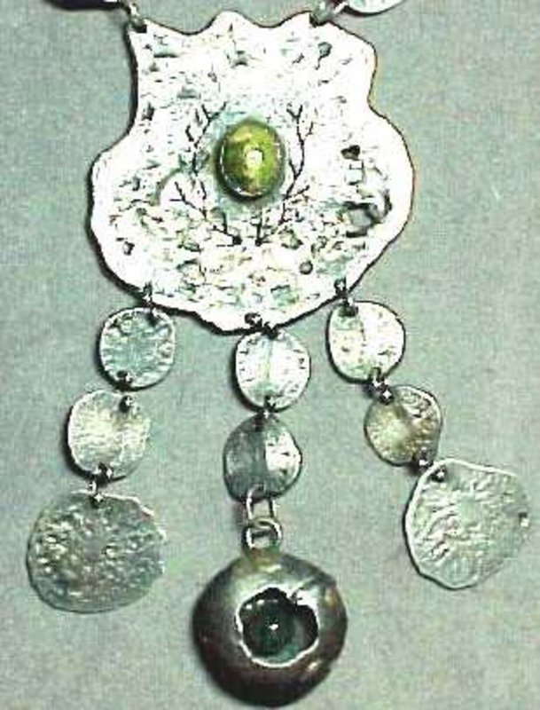 SILVER GREEN AGATE /TURQ NECKLACE - MODERNIST