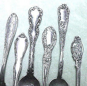 6 STERLING DEMITASSE SPOONS - GORHAM, ETC.