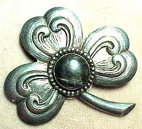 Silver Agate Clover Pin - Period ARTS & CRAFTS