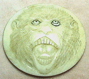 CARVED IVORY MONKEY FACE DISK - highly detailed