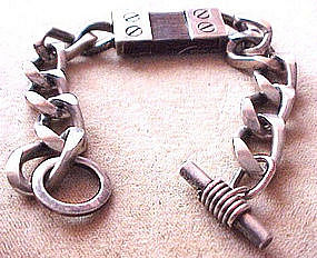 STERLING & WALNUT CHAIN BRACELET - SIGNED