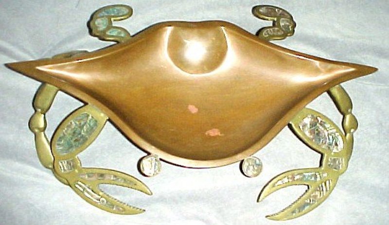 CRAB DISH - BRASS/COPPER/MOP - MEXICO - Large - c.1945