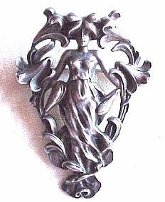 WILLIAM KERR STERLING ART NOUVEAU WOMAN PIN