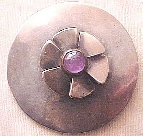 SAM KRAMER Sterling/Amethyst/Copper Pin-Modernist