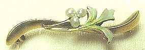 KREMENTZ 14K/Enamel/Pearls Art Nouveau  Pin - c.1895