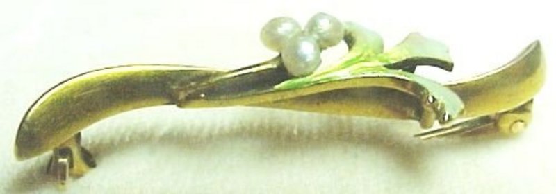 KREMENTZ 14K/Enamel/Pearls Art Nouveau  Pin - c.1895