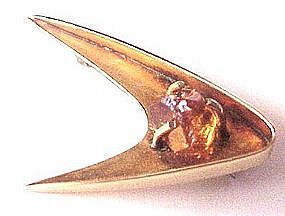 ED WIENER 14K/Citrine BOOMERANG Pin - Modernist-c.1955