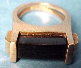 BENT K 14K/ONYX RING - MODERNIST - DENMARK