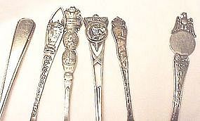 5 Sterling Souvenir Spoons-MACKINAC ISLAND, BOSTON, etc