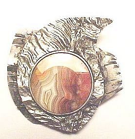 BRANNON Sterling/Agate Modernist Pin