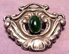 EARLY SCANDINAVIAN SILVER/JADE PIN