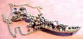 ARTS&CRAFTS SILVER/CRYSTALS DAGGER PIN-c.1910