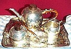 ARTS & CRAFTS STERLING/WOOD TEA SET- 6 PIECES