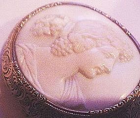 ANGEL SKIN CORAL 14K GOLD CAMEO PIN - VICTORIAN