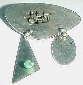 ED WIENER Sterling Jade Pin - c.1955