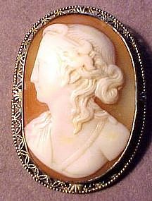 WHITE GOLD CARVED SHELL CAMEO PIN - VICTORIAN