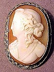 WHITE GOLD CARVED SHELL CAMEO PIN - VICTORIAN