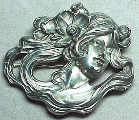 WILLIAM KERR STERLING WOMAN FACE PIN - LARGE