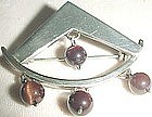 SILVER/ TIGER EYE STONES MODERNIST PIN - c.1950's