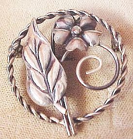 STERLING FLORAL PIN - c.1940'S