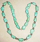 22" LONG TURQUOISE NUGGET & SILVER BEAD NECKLACE