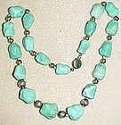 TURQUOISE NUGGET & SILVER BEAD NECKLACE  - 15"