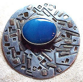SILVER/GOLD/BLUE AGATE MODERNIST PIN-LARGE