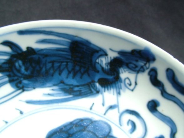 Blue and White Qing Export Dish with Phoenix