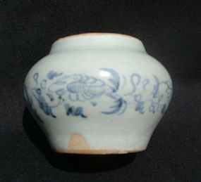 Rare Yuan Blue and White Small Guan - Jar