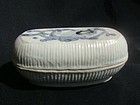 Ming Blue and White Oval Covered Box  with Chilong