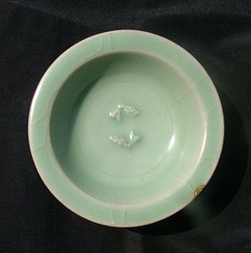 Bluish Green Glaze Twin Fishes Yuan Longquan Bowl