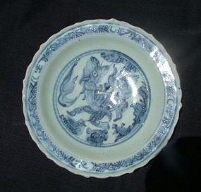 Early Ming Blue and White  Dish with Qilin