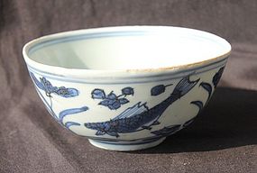 Ming Blue and White Bowl with Fishes