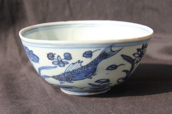 Ming Blue and White Bowl with Fishes