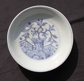 Ming Blue and White Dish with Floral Scene