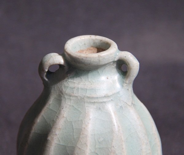A Good Sawankhalok Blue green Celadon Small Vase