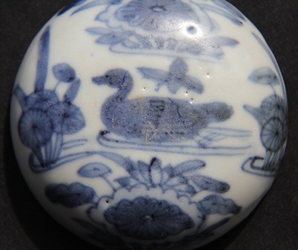 Ming Blue and White Covered Box With Mandarin Duck #1