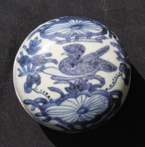 Ming Blue and White Covered Box With Mandarin Duck #2