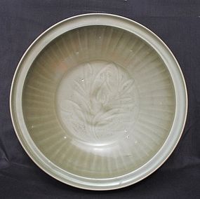 Large Longquan Celadon Charger (35 cm) w/ Peony Design