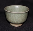 Yuan Crackled Longquan Celadon Footed Cup