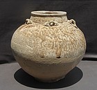TANG DYNASTY CELADON YUE WARE LARGE JAR WITH 5 LUGS