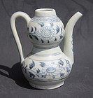 YUAN DYNASTY BLUE AND WHITE DOUBLE GOURD EWER