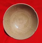 A Rare Yue Mise Five Dynasty Celadon Bowl With Incised Dragon Motive