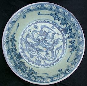 A Rare BW Swatow Large Dish with Mythical Beast (39 cm)