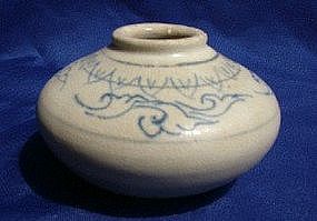 Anamese Blue White Jar with Floral