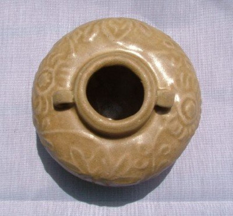 Yuan Celadon Jar with Moulded Floral Scroll Decoration