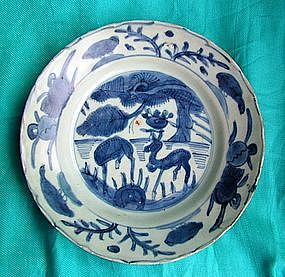 Wanli Blue and White Dish with Deers