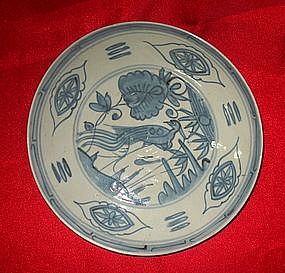 Swatow Blue and White Dish With Phoenix